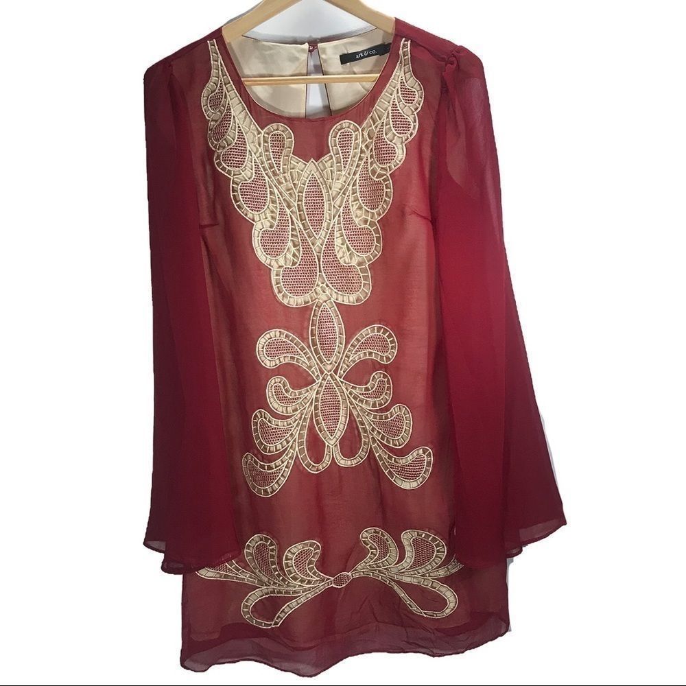 Ark & Co Sheer Boho Embroidered Dress | Size Large